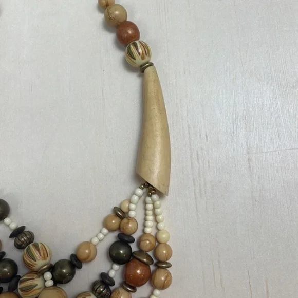 ICervoni Creations Boho Wood, Resin, and Chain Beaded Long Necklace, 36” Long